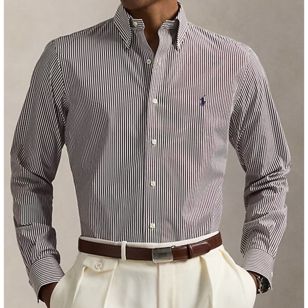 Ralph Lauren Mens Classic Fit Oxford Button Down Shirt Dark Navy Blue Stripe XXL
